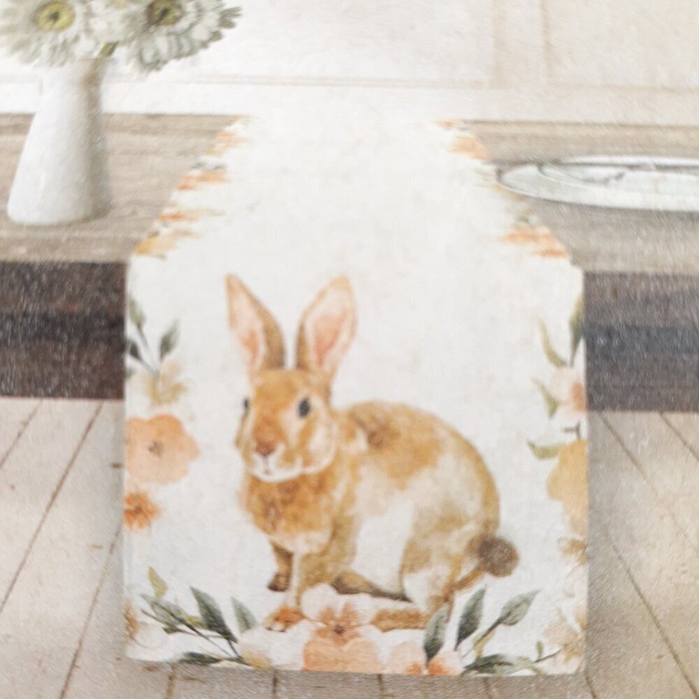 Easter Table Runner 14x72 Puffy Tail Bunny Spring Floral Flowers - Picture 5 of 5